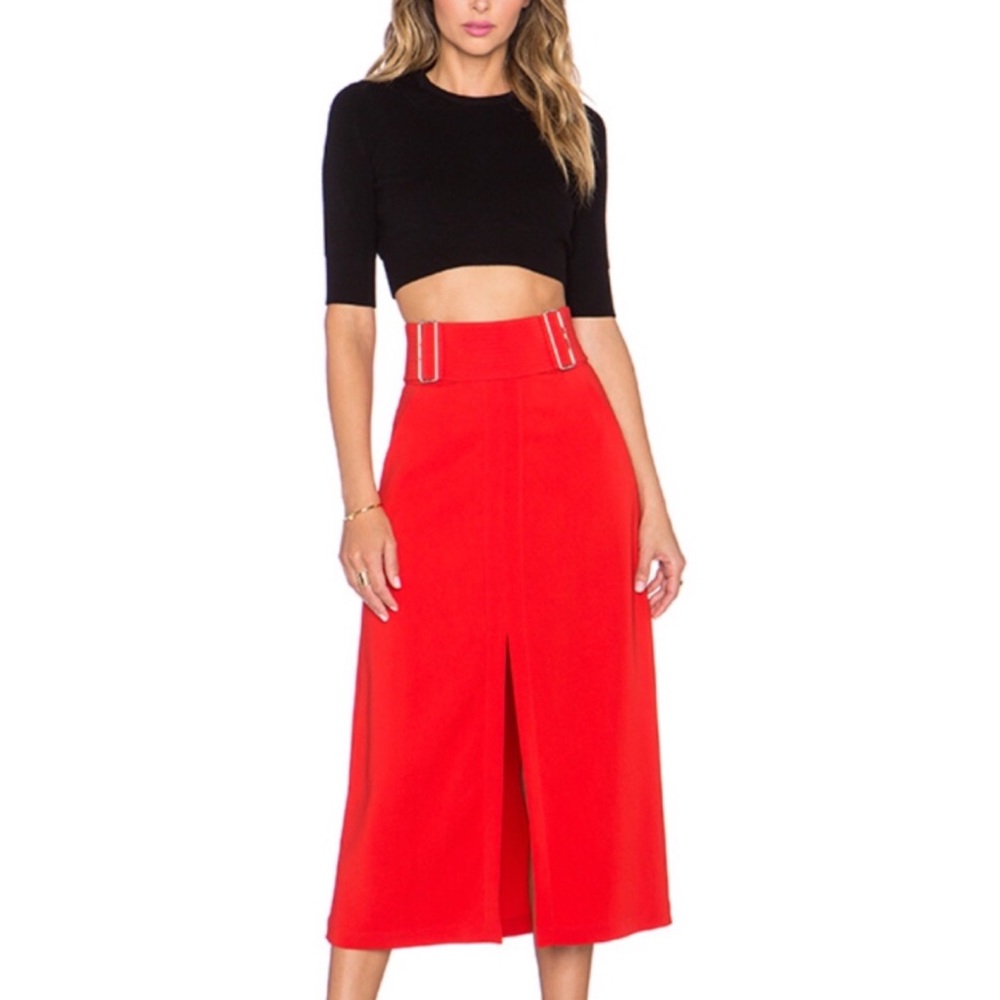 A.L.C. Red Midi Skirt with Front Slit